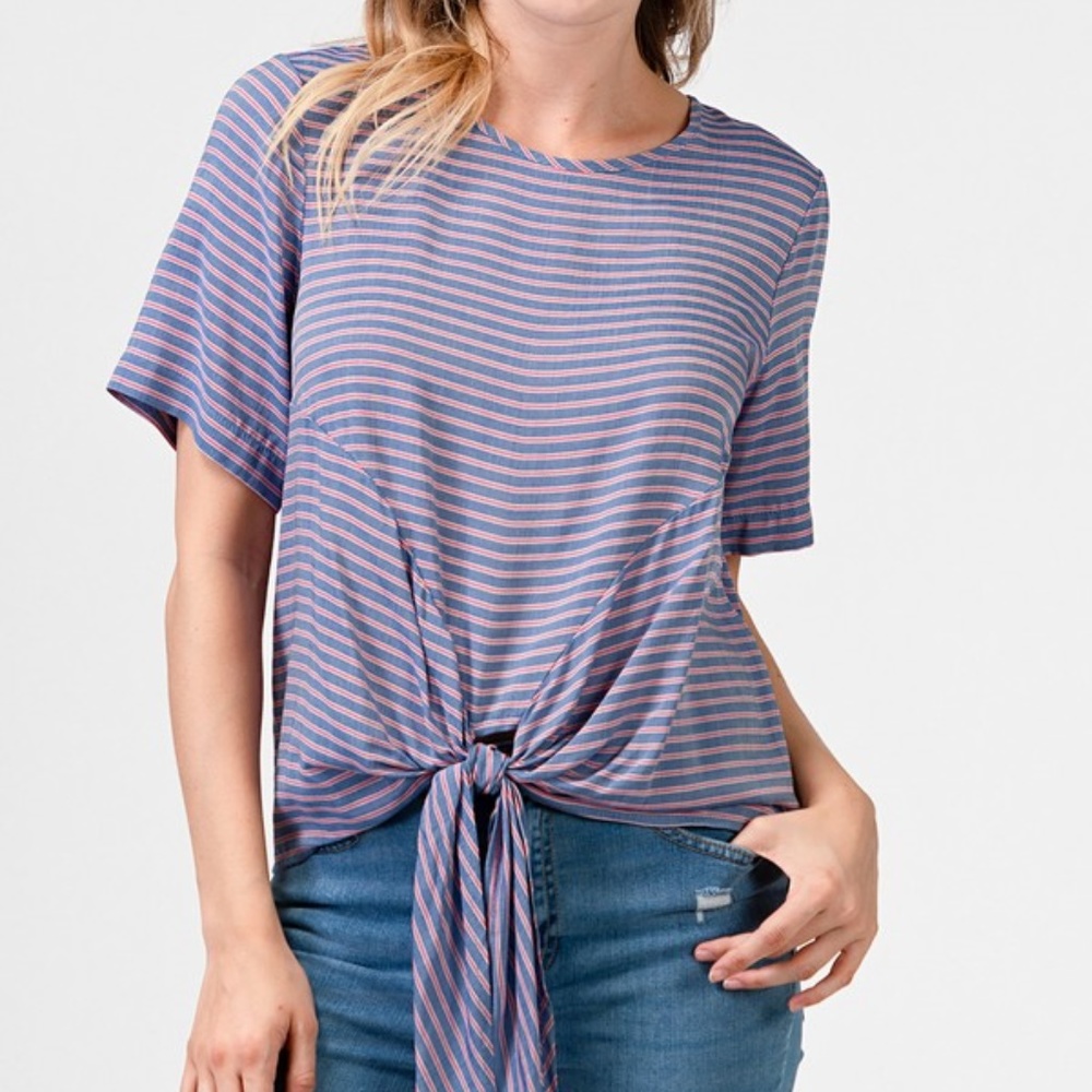 Vintage Blue and Red Stripe Front Tie Knot Tee